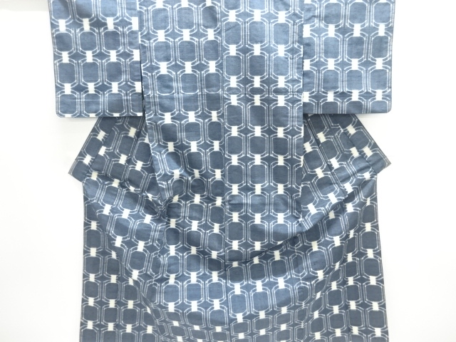 JAPANESE KIMONO / HITOE TSUMUGI / WOVEN GEOMETRIC PATTERN